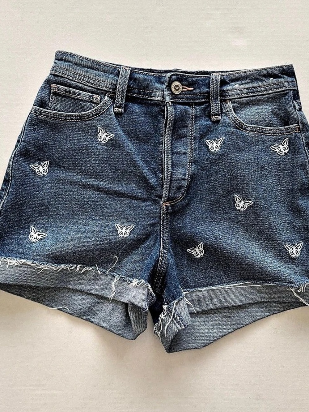 Hollister Butterfly Embroidered High-Rise Denim Shorts